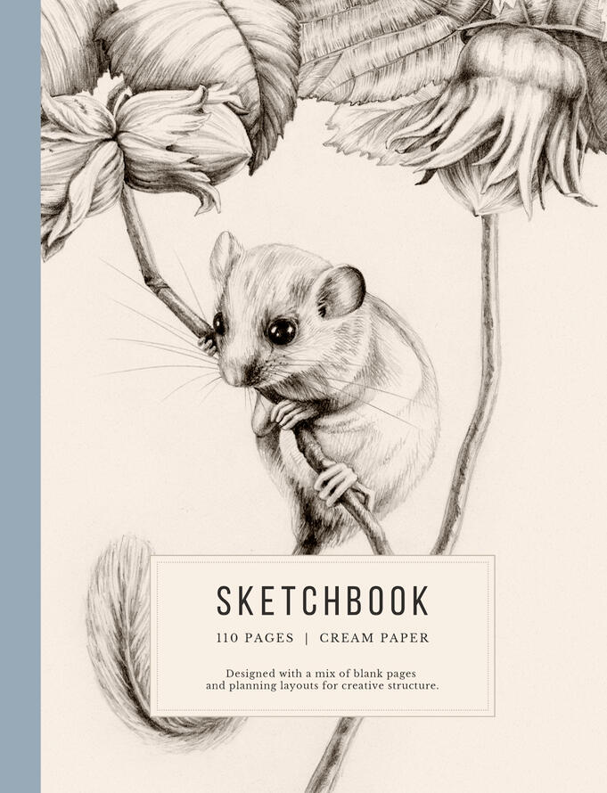 sketchcbook with hazel dormouse on hazel nature sketching Anne Løvenskjold