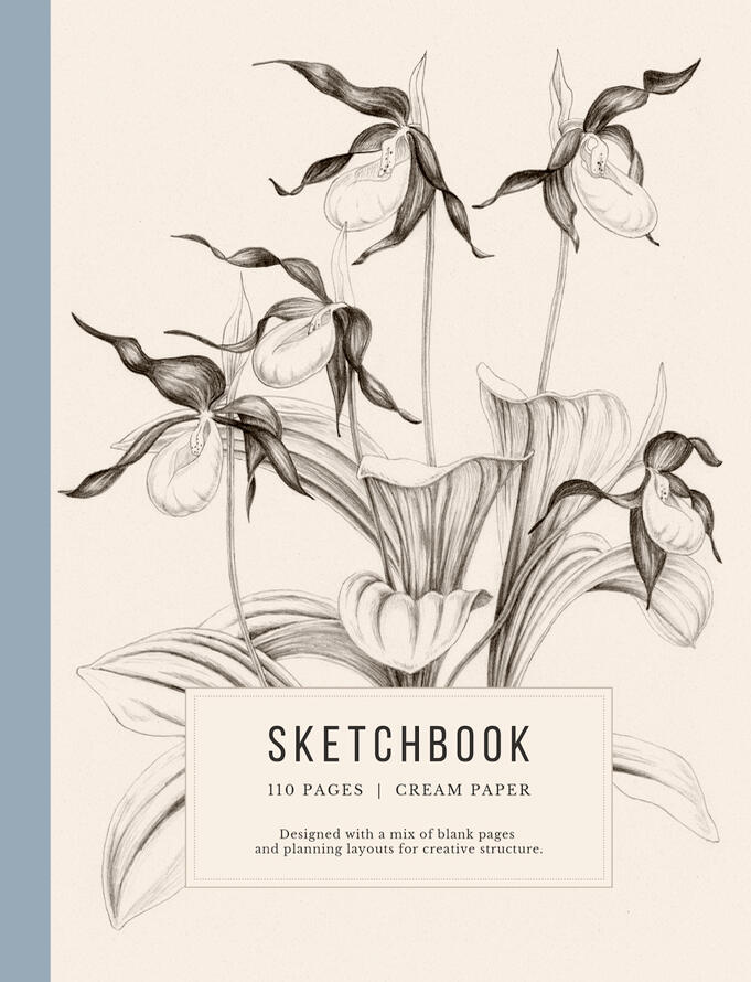 sketchcbook with lady slipper's orchid flowers nature sketching Anne Løvenskjold